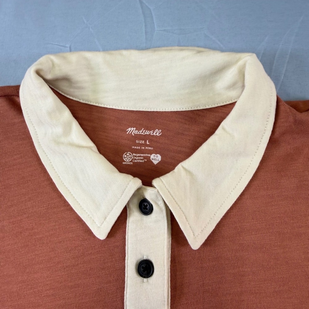 Madewell Mens Large Colorblock Rugby Shirt Organic Cotton Short Sleeve NJ797 L - Picture 4 of 16